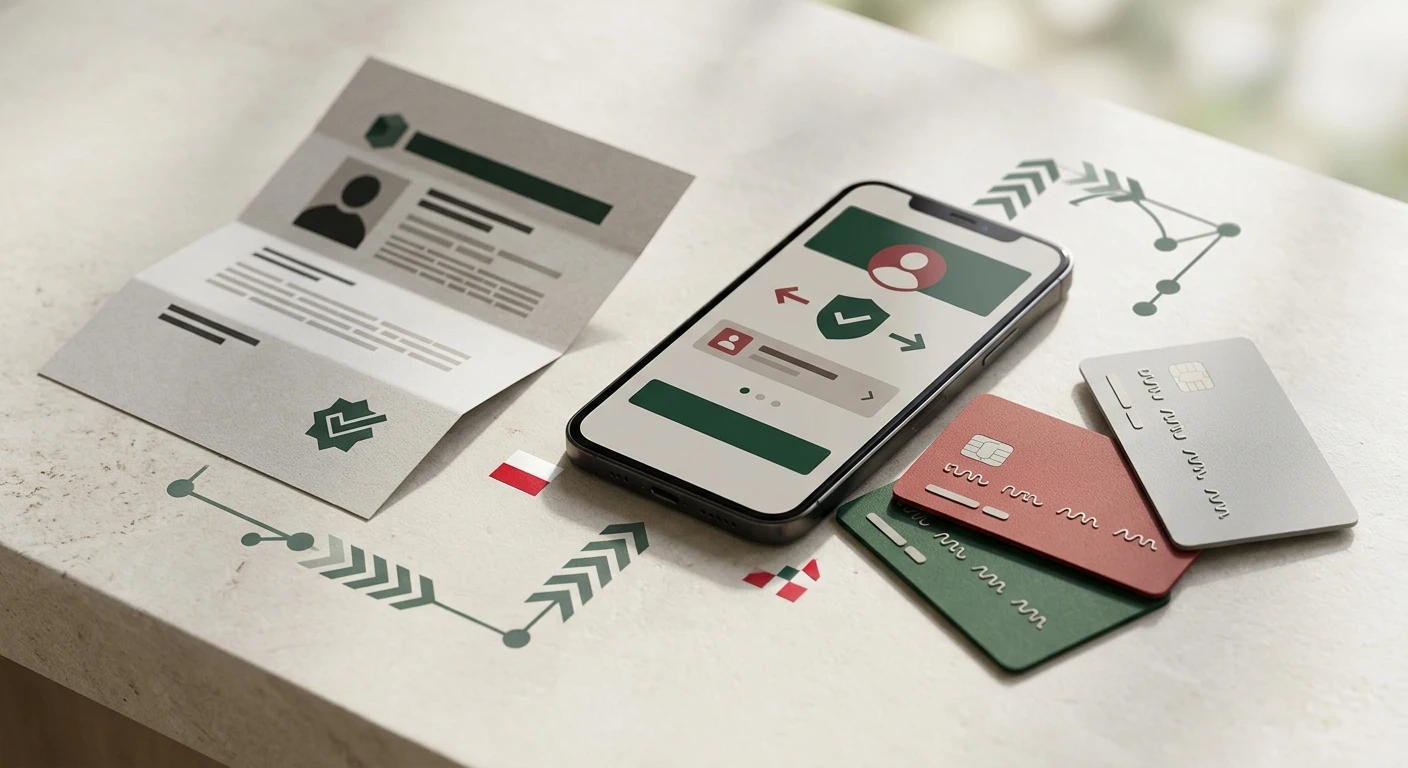 Neutralna ilustracja płatności mobilnych i polskiego kontekstu korzystania z kasyna online